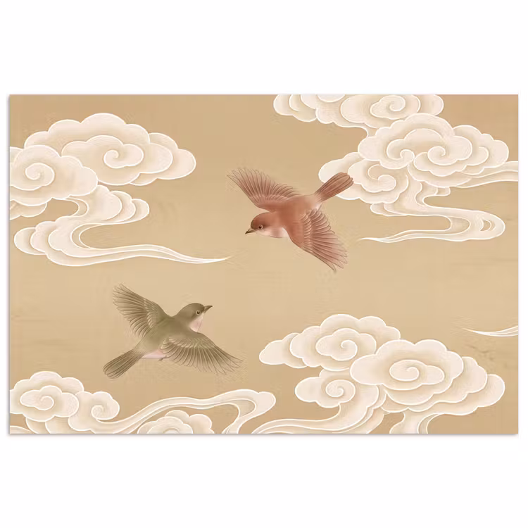 Vogels - Vliegen - Beige poster papier klein -3d