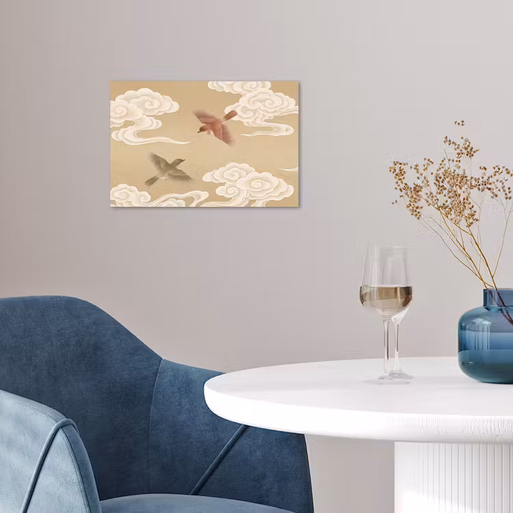 Vogels - Vliegen - Beige poster papier klein -sfeer3