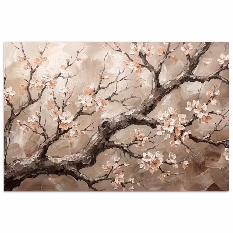 Bloesem - Takken - Schilderij - Beige - Serene poster papier klein -3d