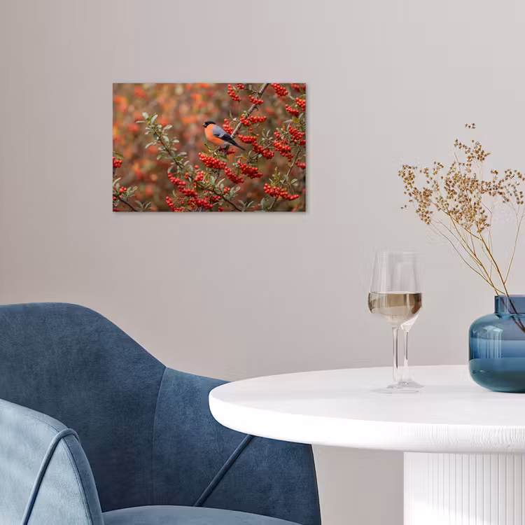 Goudvink - Bessen - Herfst - Natuur - Kleurrijk poster papier klein -sfeer3