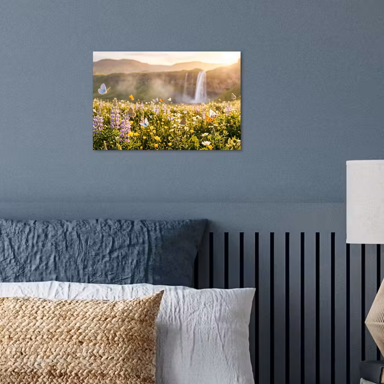 Vlinders - Waterval - Bloemenveld poster papier klein -sfeer2
