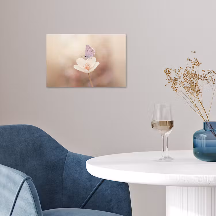 Vlinder - Bloem - Blauw poster papier klein -sfeer3