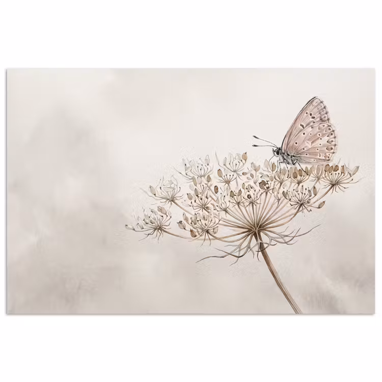 Vlinder - Bloem -Natuur - Beige poster papier klein -3d