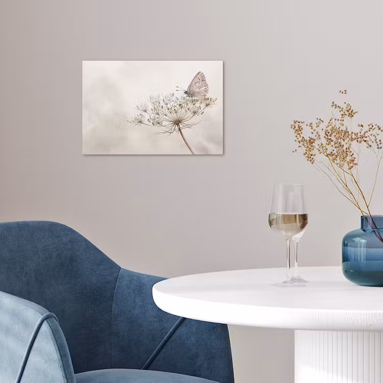 Vlinder - Bloem -Natuur - Beige poster papier klein -sfeer3