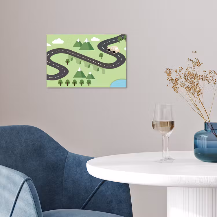 Auto - Bergweg - Natuur - Illustratie poster papier klein -sfeer3