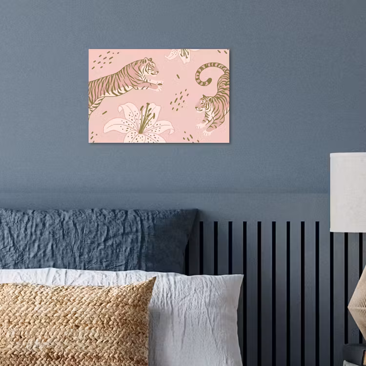 Kat - Springend - Bloemen - Abstract - Roze poster papier klein -sfeer2