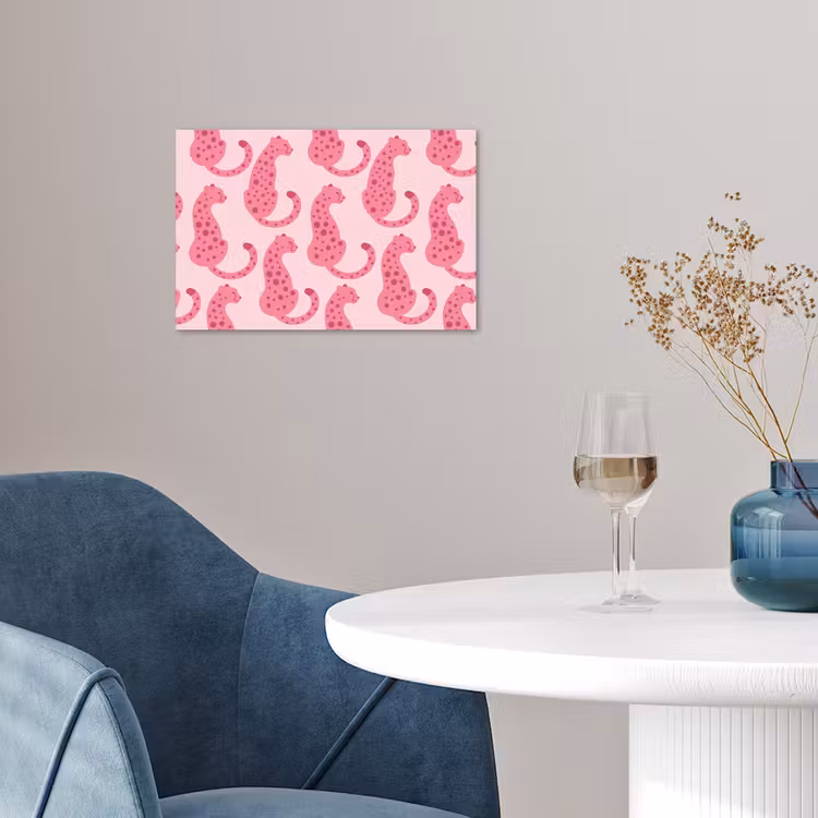 Kat - Gevlekt - Dieren - Patroon - Roze poster papier klein -sfeer3