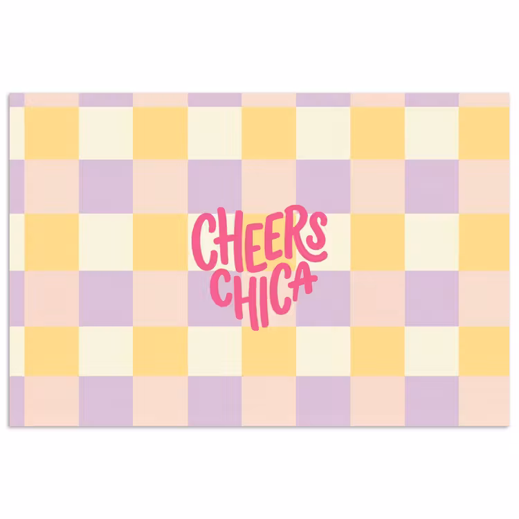 Cheers Chica - Ruitjes - Lila - Geel poster papier klein -3d