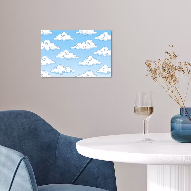Wolk - Lucht - Cartoon - Blauw - Wit poster papier klein -sfeer3