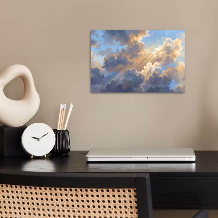 Wolken - Zonnestralen - Natuur - Abstract - Blauw poster papier klein -sfeer1