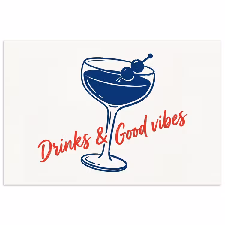 Cocktail - Glas - Illustratie - Blauw - Wit poster papier klein -3d
