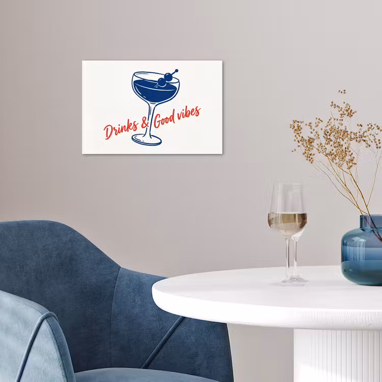 Cocktail - Glas - Illustratie - Blauw - Wit poster papier klein -sfeer3