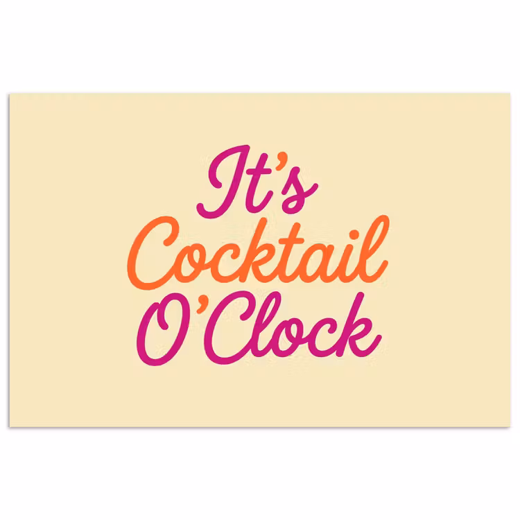 Cocktail O'Clock - Geel - Retro poster papier klein -3d