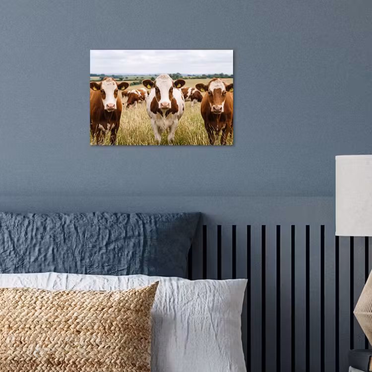 Koeien - Portret - Weide - Boerderij - Nieuwsgierig poster papier klein -sfeer2
