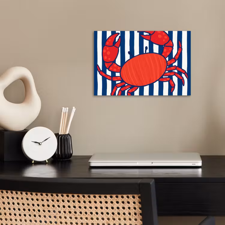 Krab - Strepen - Zeeleven - Illustratie - Rood poster papier klein -sfeer1