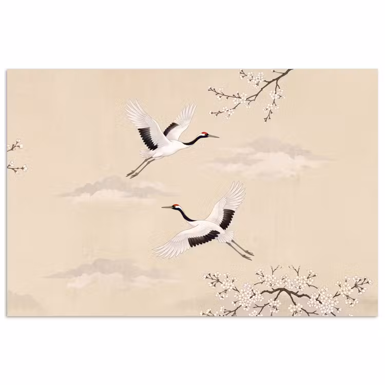 Kraanvogels - Bloesem - Beige poster papier klein -3d