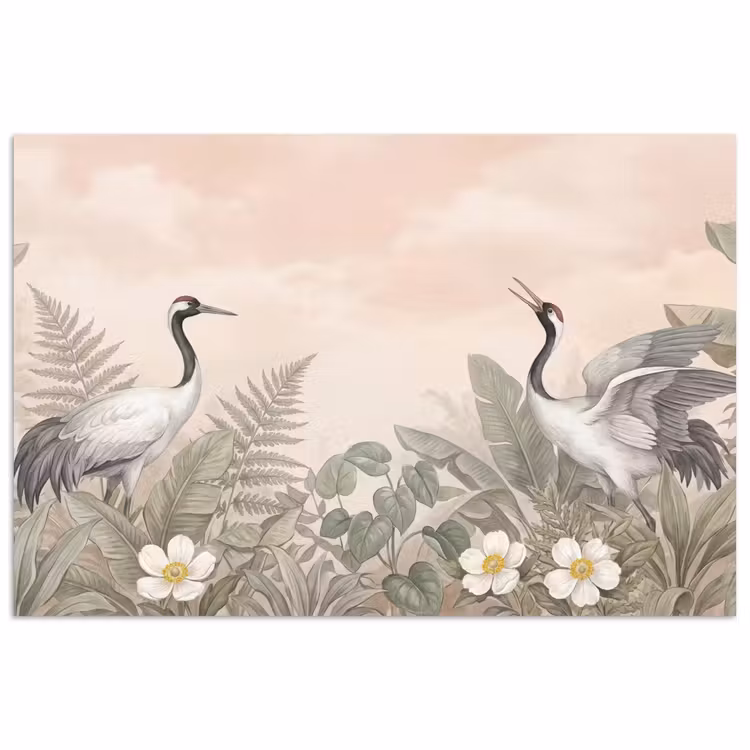 Kraanvogels - Natuur - Roze poster papier klein -3d