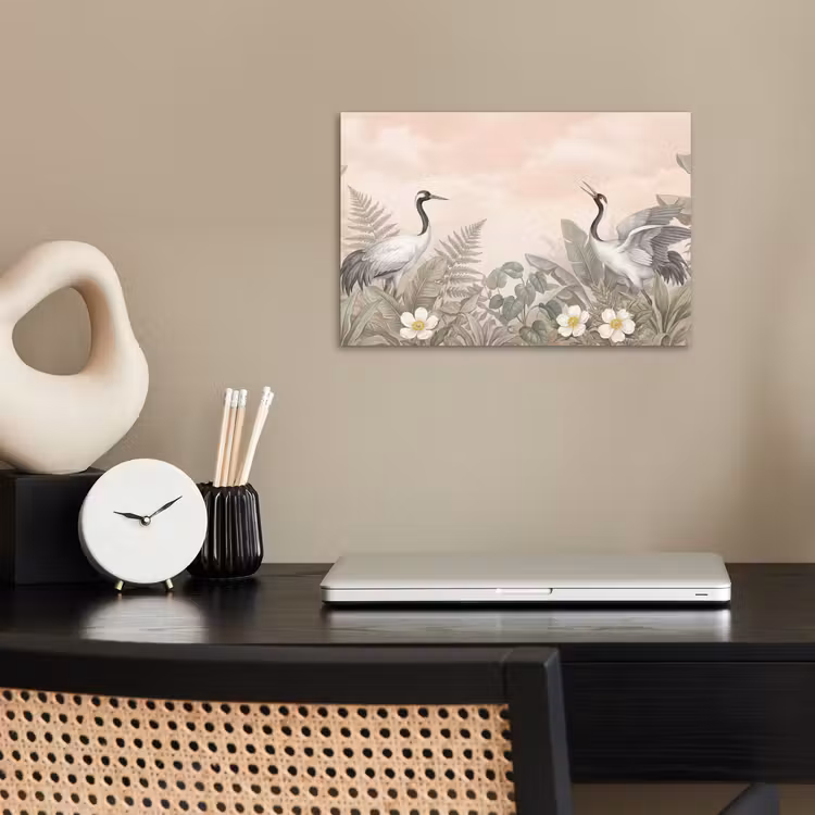 Kraanvogels - Natuur - Roze poster papier klein -sfeer1