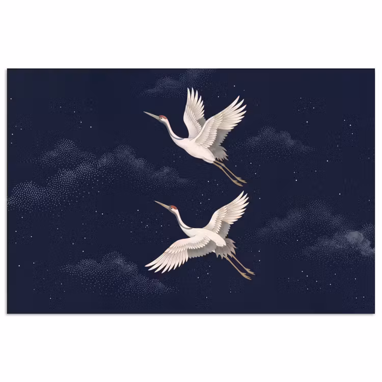 Kraanvogels - Nachthemel - Blauw poster papier klein -3d