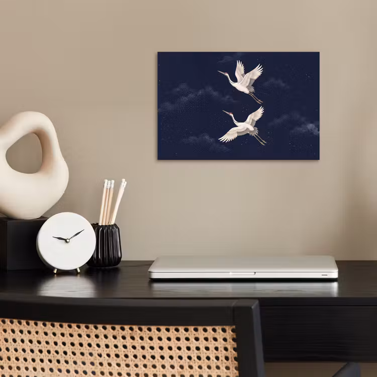 Kraanvogels - Nachthemel - Blauw poster papier klein -sfeer1