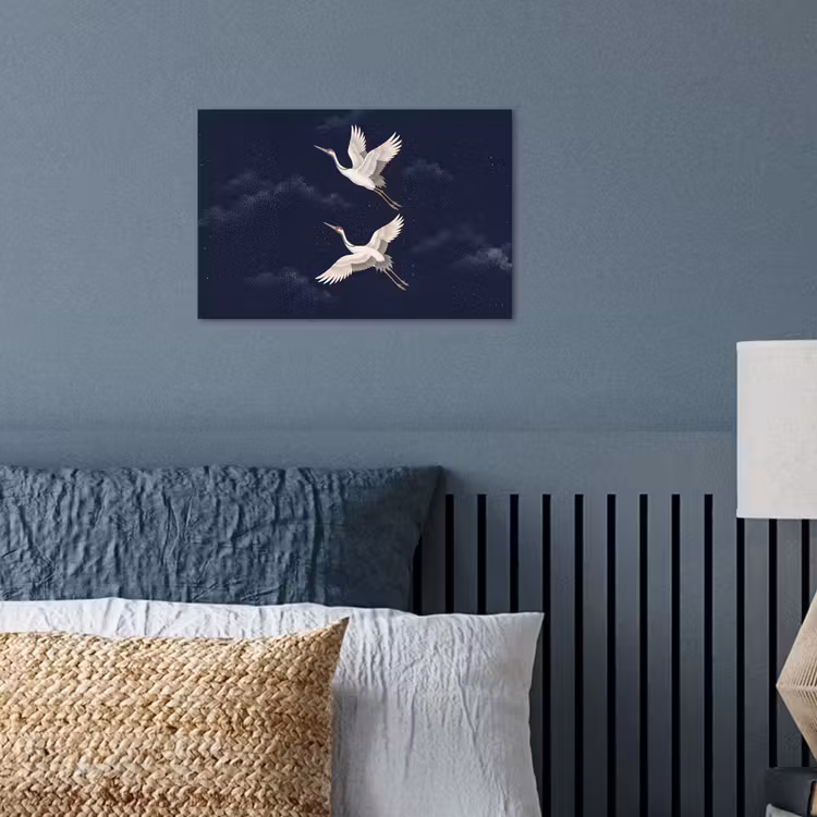 Kraanvogels - Nachthemel - Blauw poster papier klein -sfeer2