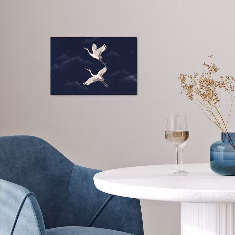 Kraanvogels - Nachthemel - Blauw poster papier klein -sfeer3