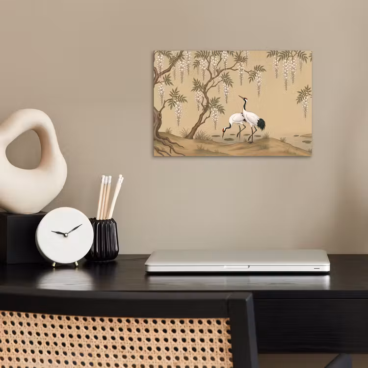 Kraanvogels - Water - Beige poster papier klein -sfeer1