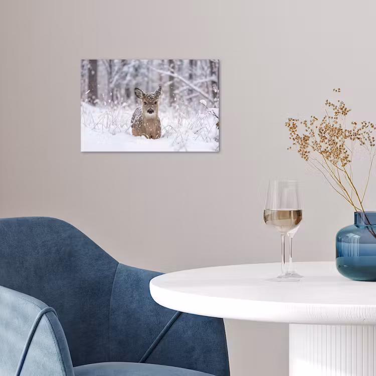 Hert - Sneeuw - Bos - Dieren - Vertederend poster papier klein -sfeer3