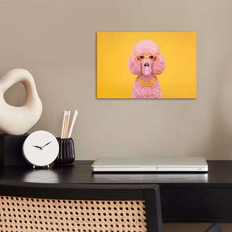 Hond - Kauwgum - Dieren - Modern - Roze poster papier klein -sfeer1