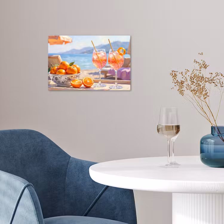 Drank - Glazen - Strand - Zomer - Oranje poster papier klein -sfeer3
