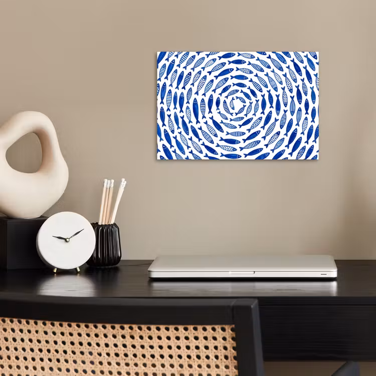 Vis - Patroon - Onderwater - Abstract - Blauw poster papier klein -sfeer1