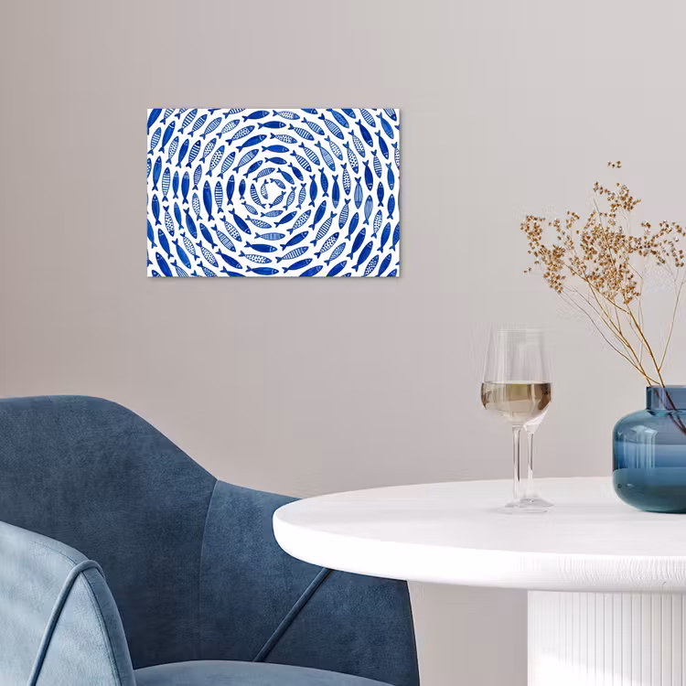 Vis - Patroon - Onderwater - Abstract - Blauw poster papier klein -sfeer3