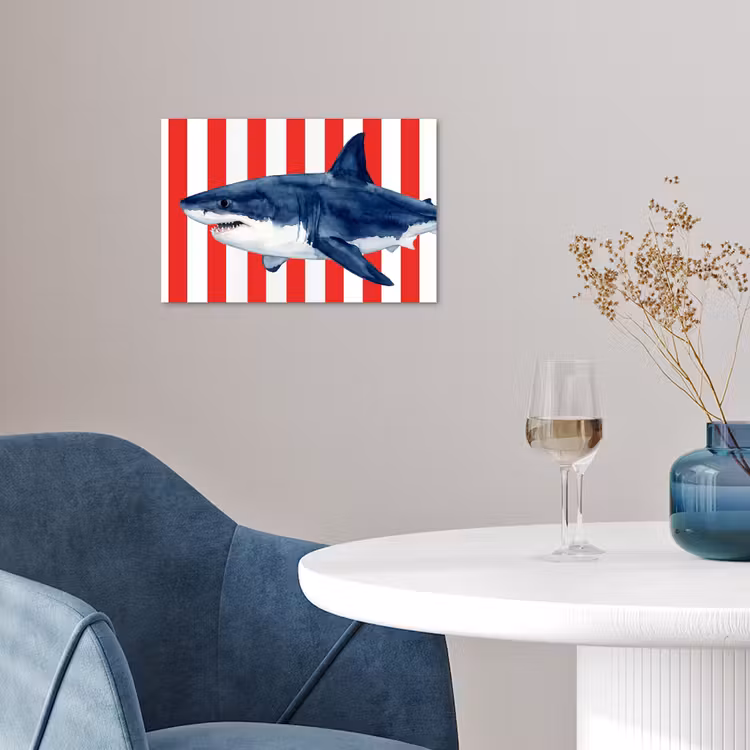 Vis - Haai - Zee - Illustratie - Blauw poster papier klein -sfeer3