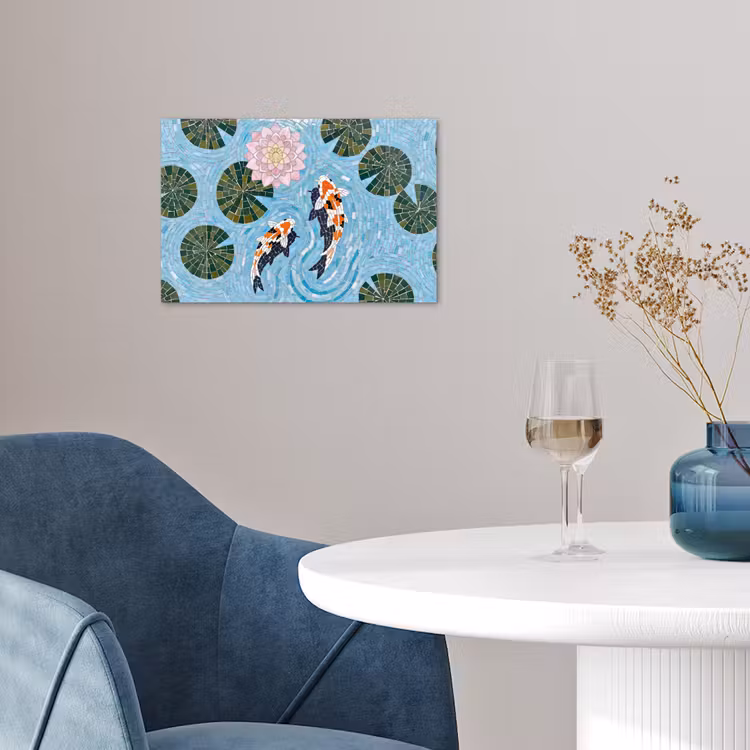 Vis - Water - Natuur - Mozaïek - Blauw poster papier klein -sfeer3
