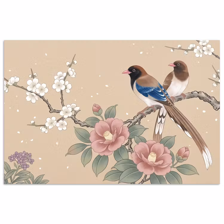 Bloemen - Vogels - Bloemen poster papier klein -3d