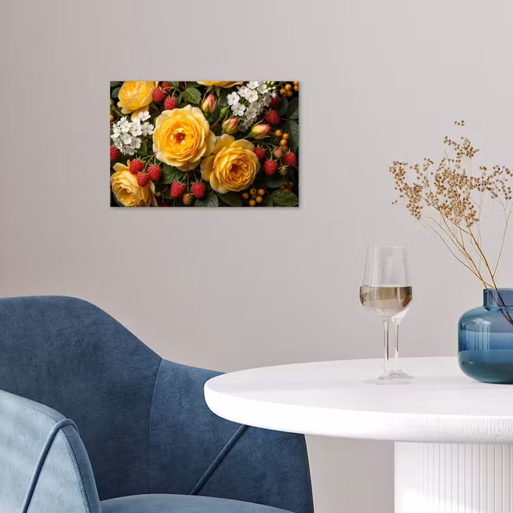 Bloemen - Boeket - Natuur - Klassiek - Geel poster papier klein -sfeer3