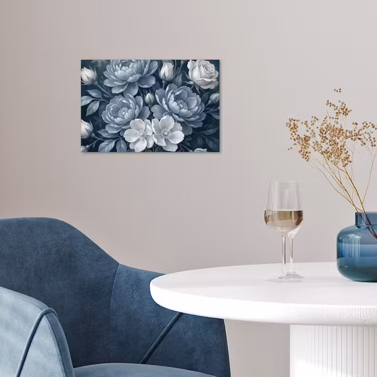 Bloemen - Boeket - Winter - Abstract - Blauw poster papier klein -sfeer3
