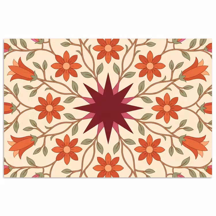 Bloemen - Mandala - Decoratief - Rood poster papier klein -3d