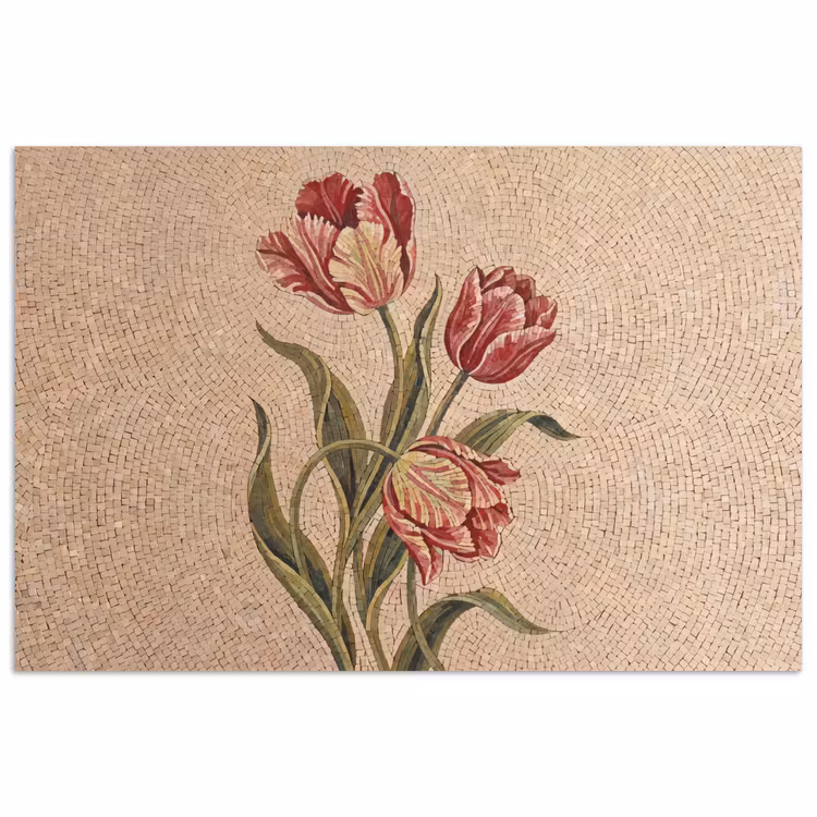 Bloemen - Mozaïek - Rood - Groen - Kunst poster papier klein -3d