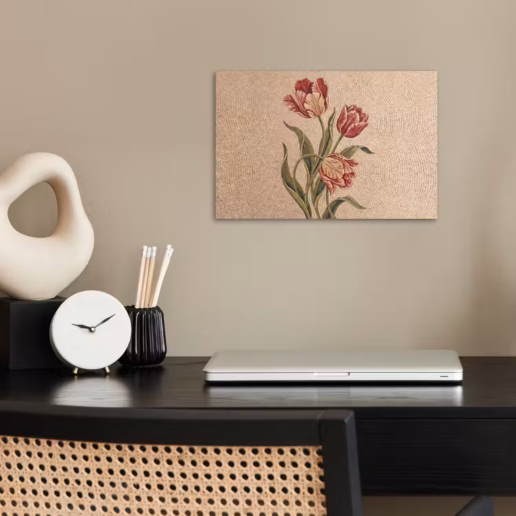 Bloemen - Mozaïek - Rood - Groen - Kunst poster papier klein -sfeer1