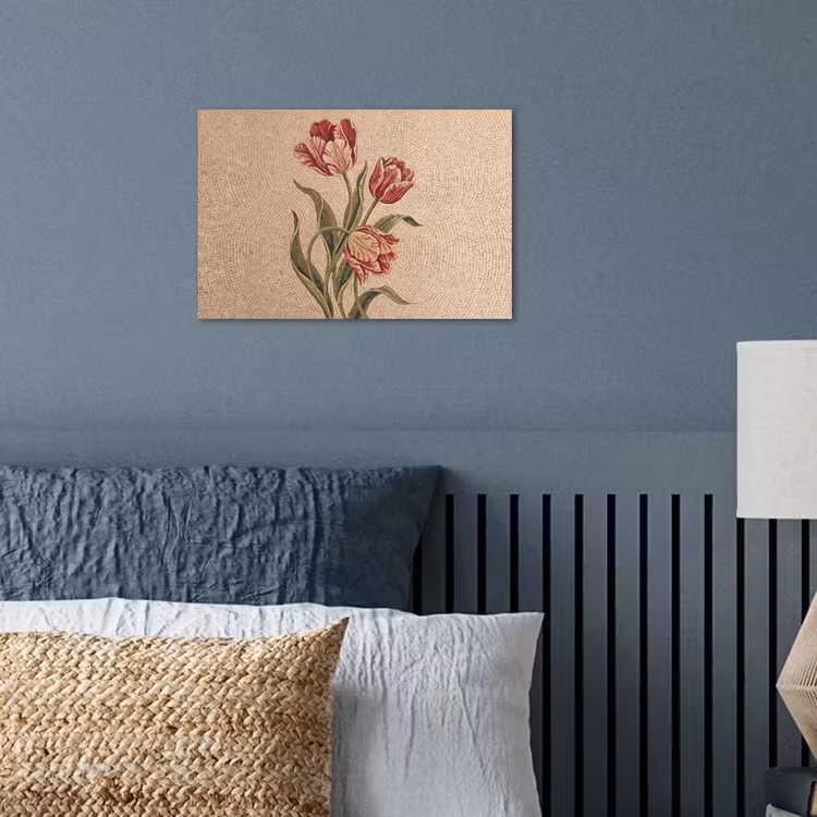 Bloemen - Mozaïek - Rood - Groen - Kunst poster papier klein -sfeer2