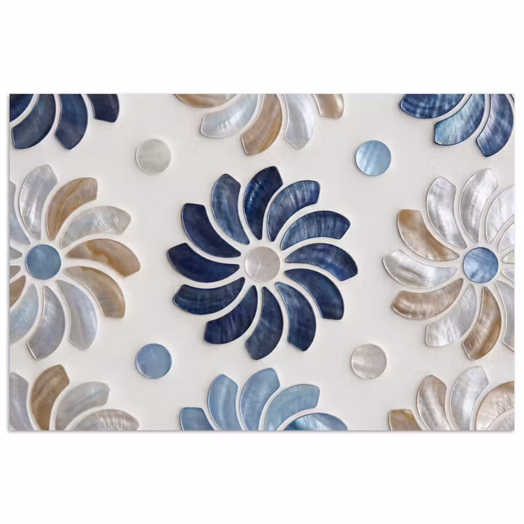 Bloemen - Parelmoer - Abstract - Patroon - Blauw poster papier klein -3d