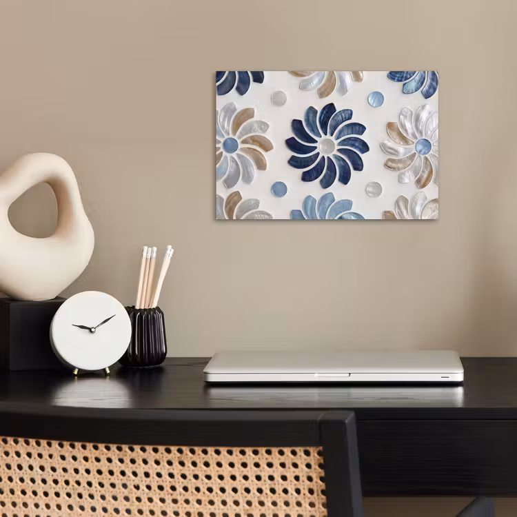 Bloemen - Parelmoer - Abstract - Patroon - Blauw poster papier klein -sfeer1