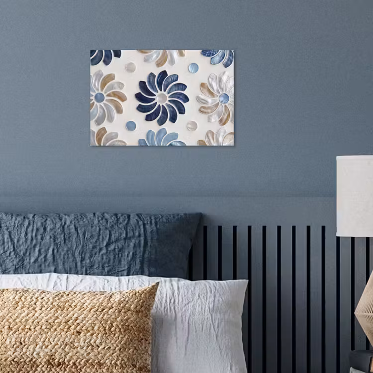 Bloemen - Parelmoer - Abstract - Patroon - Blauw poster papier klein -sfeer2