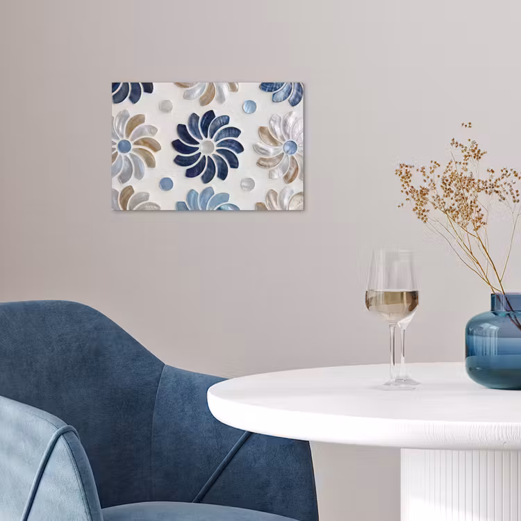 Bloemen - Parelmoer - Abstract - Patroon - Blauw poster papier klein -sfeer3