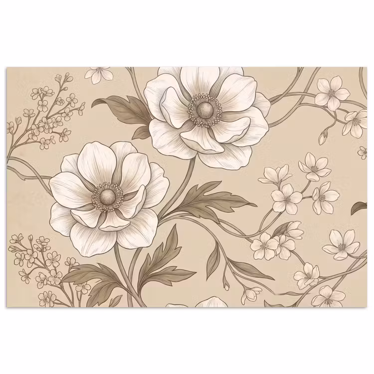 Bloemen - Patroon - Beige poster papier klein -3d