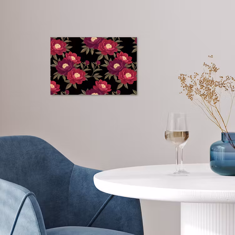 Bloemen - Patroon - Botanisch - Rood - Zwart poster papier klein -sfeer3