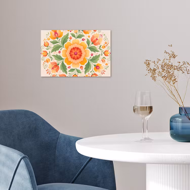 Bloemen - Patroon - Decoratief - Oranje poster papier klein -sfeer3