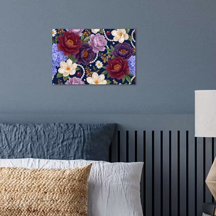 Bloemen - Parels - Decoratie - Modern - Blauw poster papier klein -sfeer2