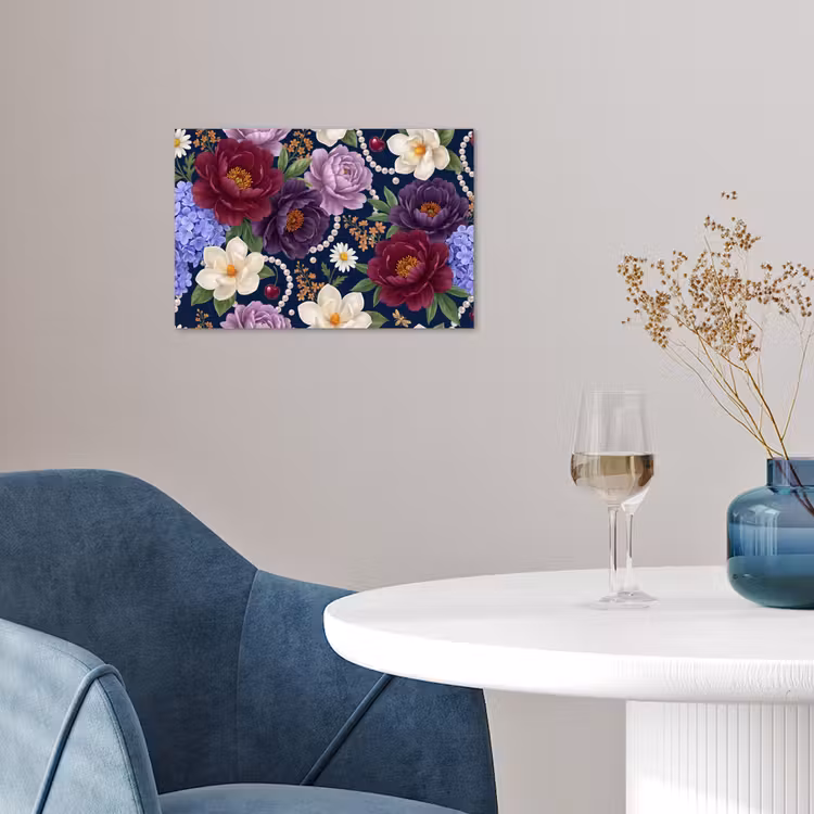 Bloemen - Parels - Decoratie - Modern - Blauw poster papier klein -sfeer3